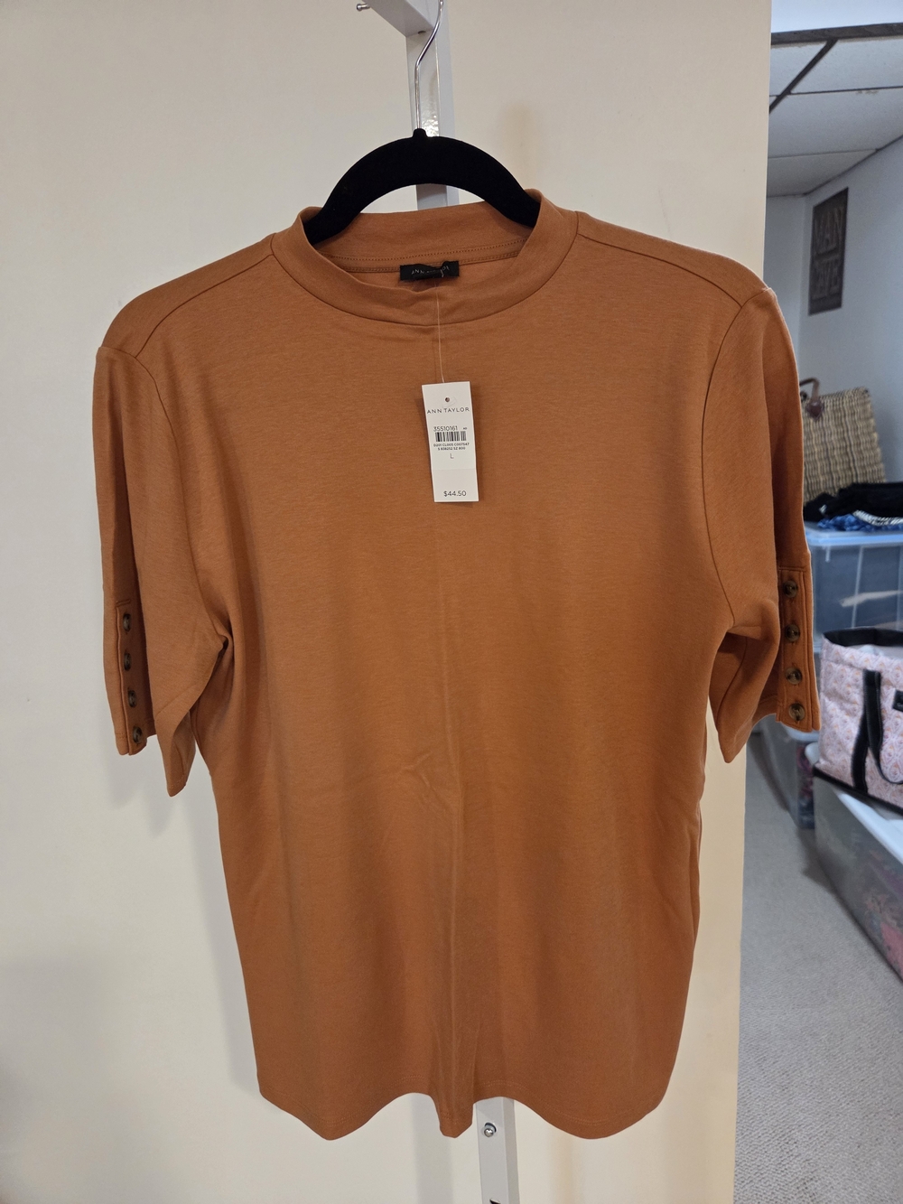 Ann Taylor Short Sleeve Crewneck Tee - Rust/Clay